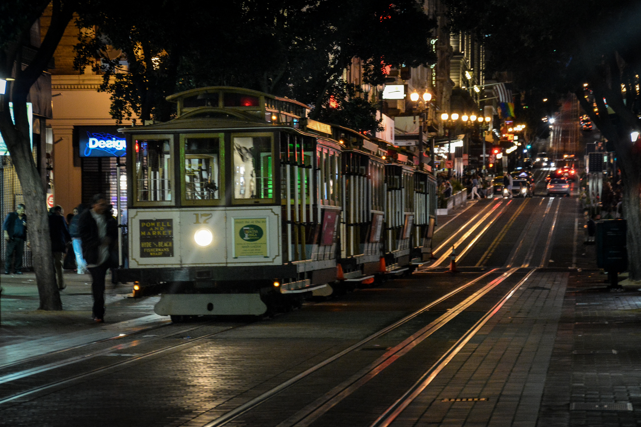 Cable Car on the streets of San Francisco at night