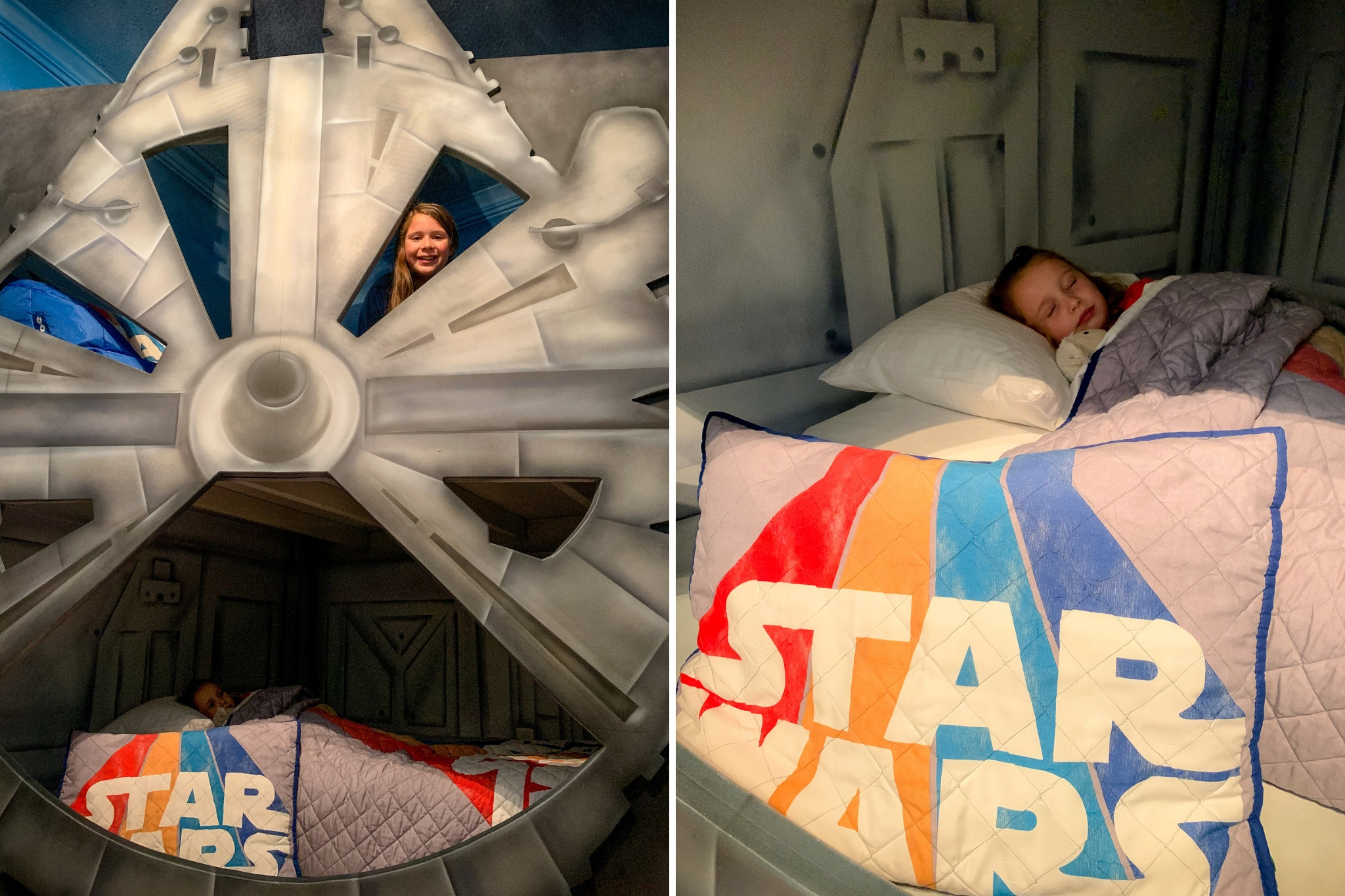 Girls going to sleep in Star Wars bedroom
