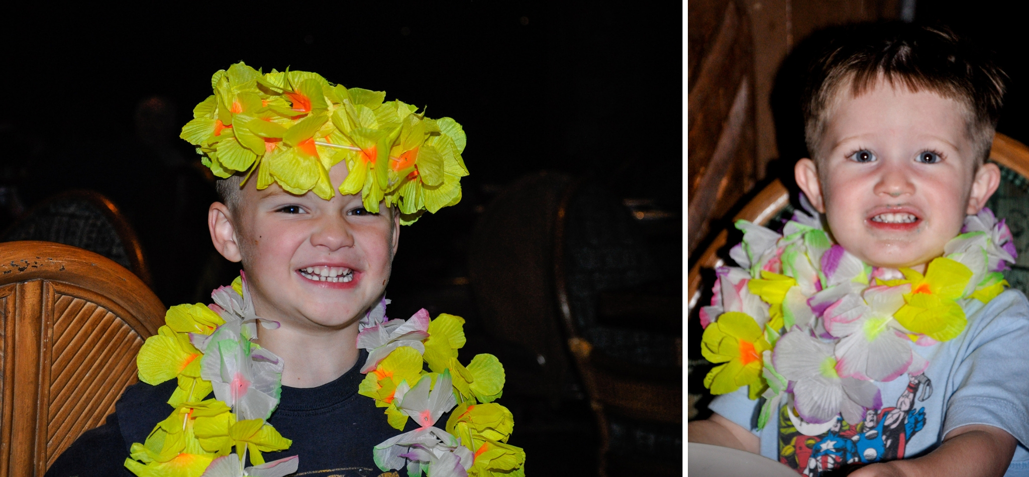 Cute kids wrapped in leis.