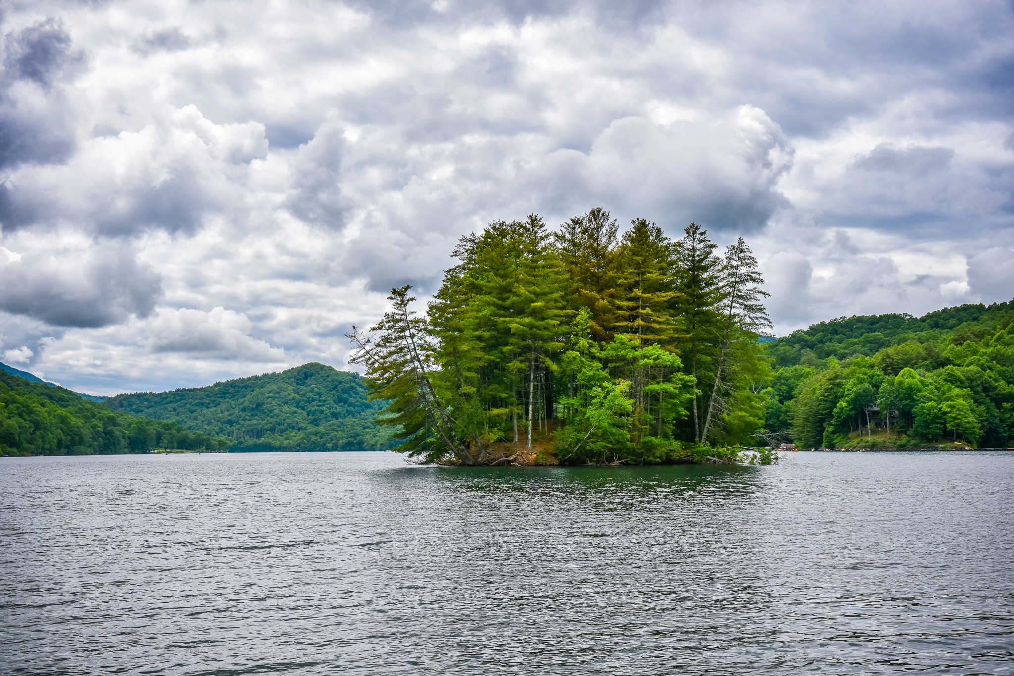 Beautiful pine island Nantahala Lake in the NC mountains