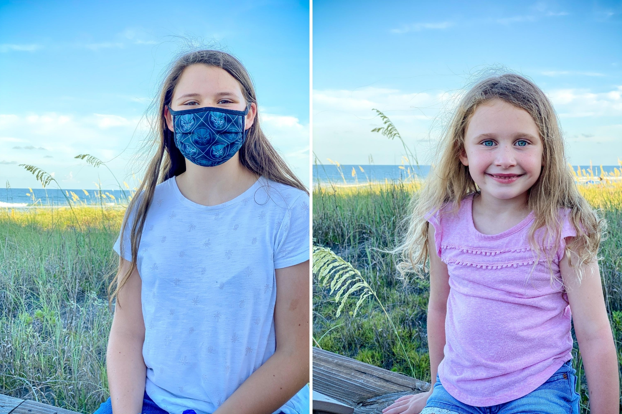 girls at the beach, one in a mask
