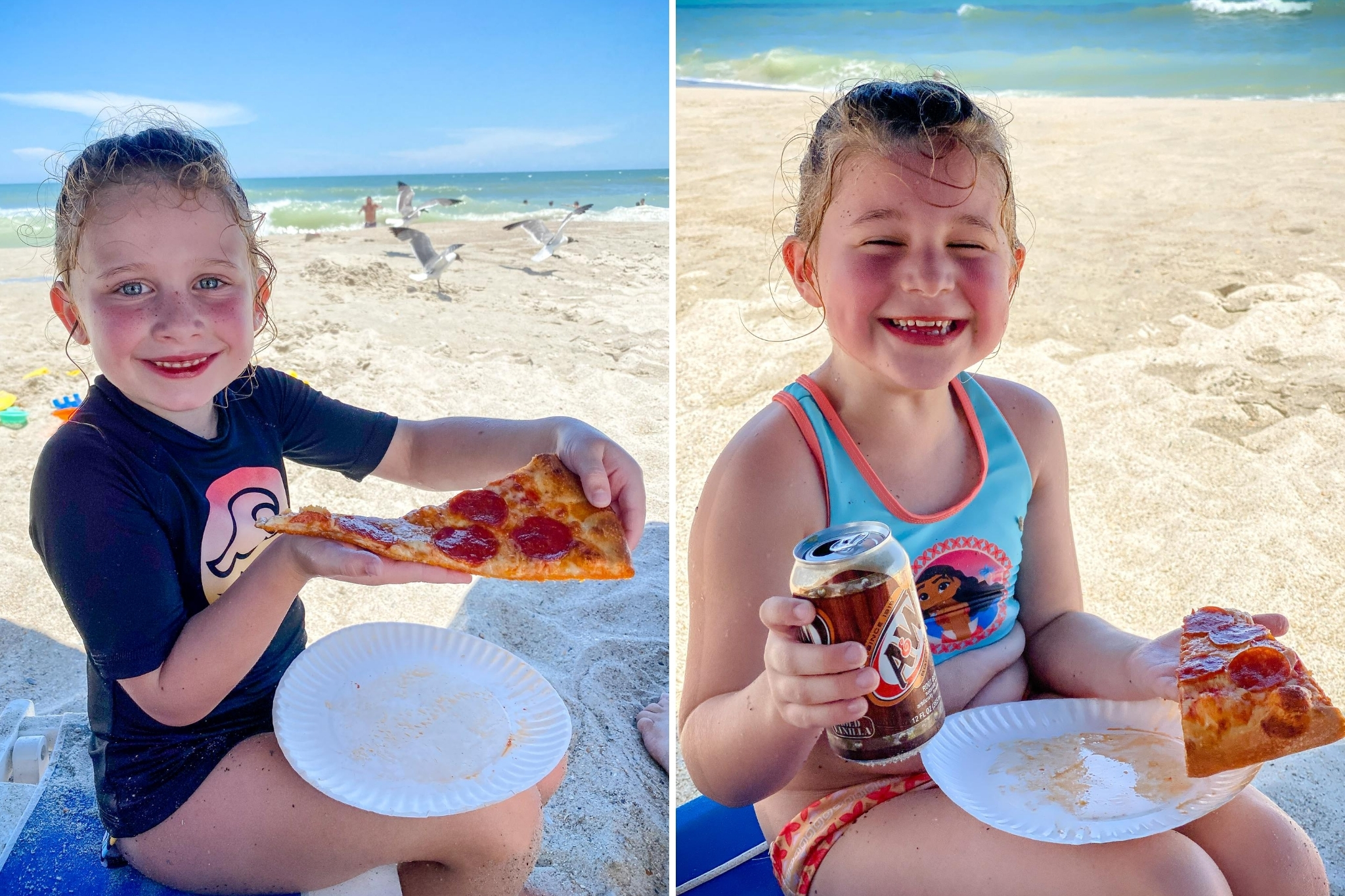 Smiling girls with Michaelangelo's Pizza best pizza in Carolina Beach