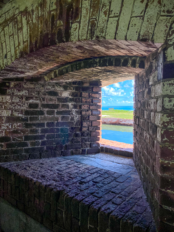 View through a window of Fort Jefferson- can see the ocean and the moat