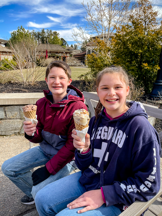 Teens with ice cream cones at Antler Village