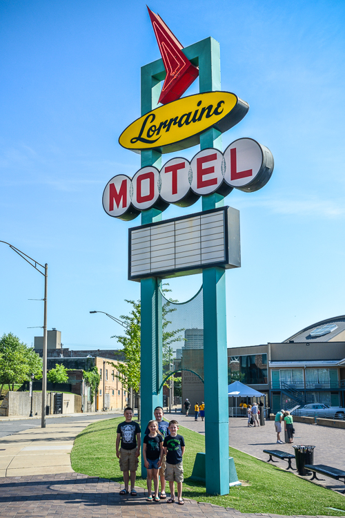 Lorraine Motel sign with smiling kids