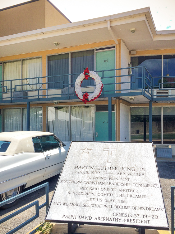 MLK memorial plaque at the Lorraine Motel where he was shot
