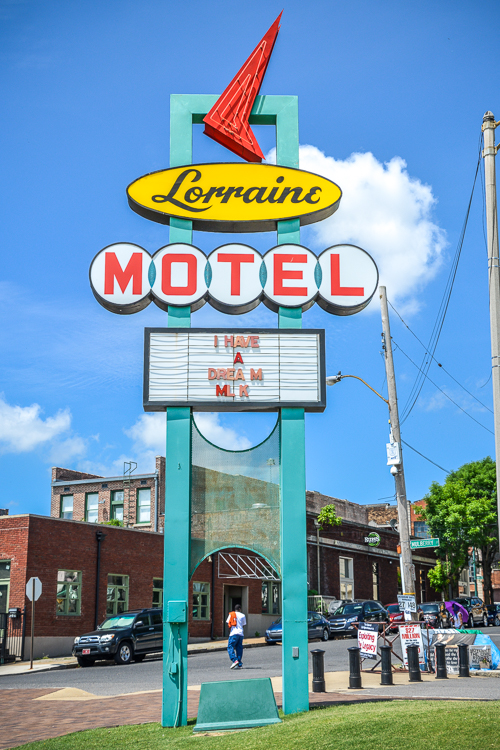 Lorraine Motel sign on a blue sky day in Memphis