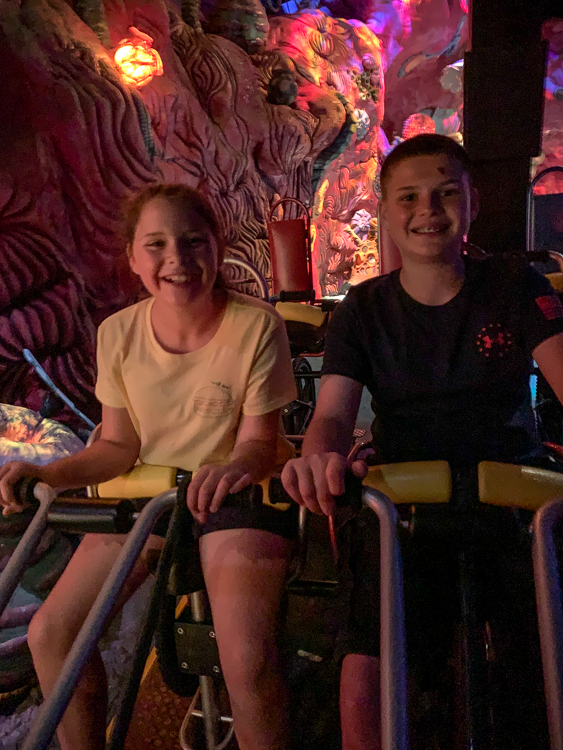 Smiling tweens on the ET ride at Universal Orlando
