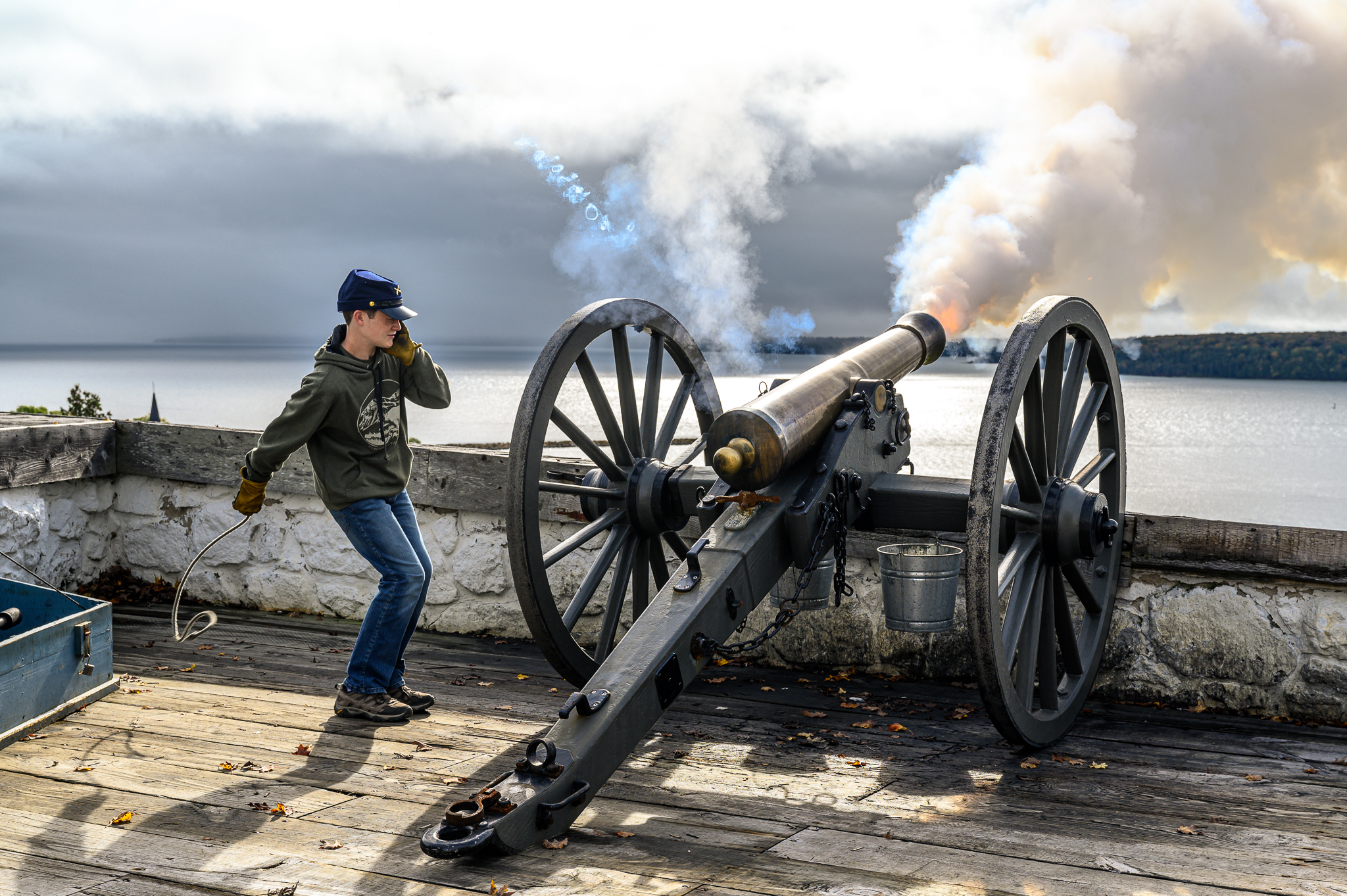 firing the Fort Mackinac cannon