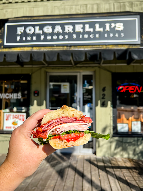 hand held sandwich at Folgarelli's Italian deli in Traverse City