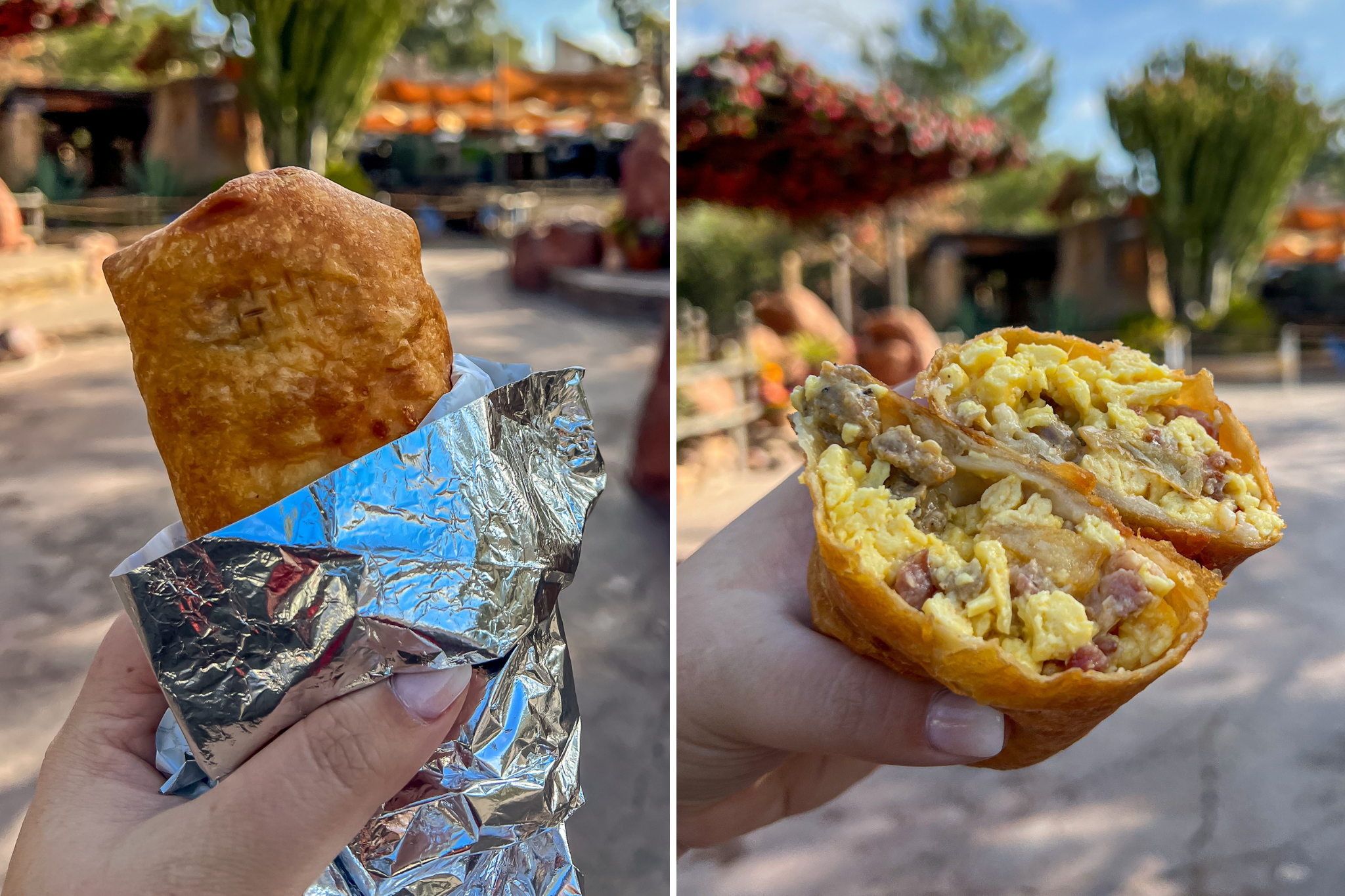 Disneyland breakfast chimichanga found near Big Thunder Mountain